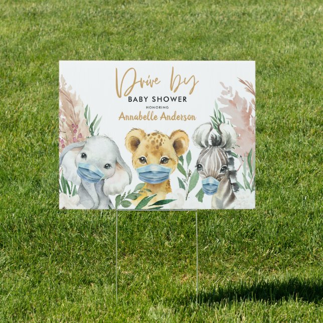 Cute animal covid mask drive by baby sign (Insitu)