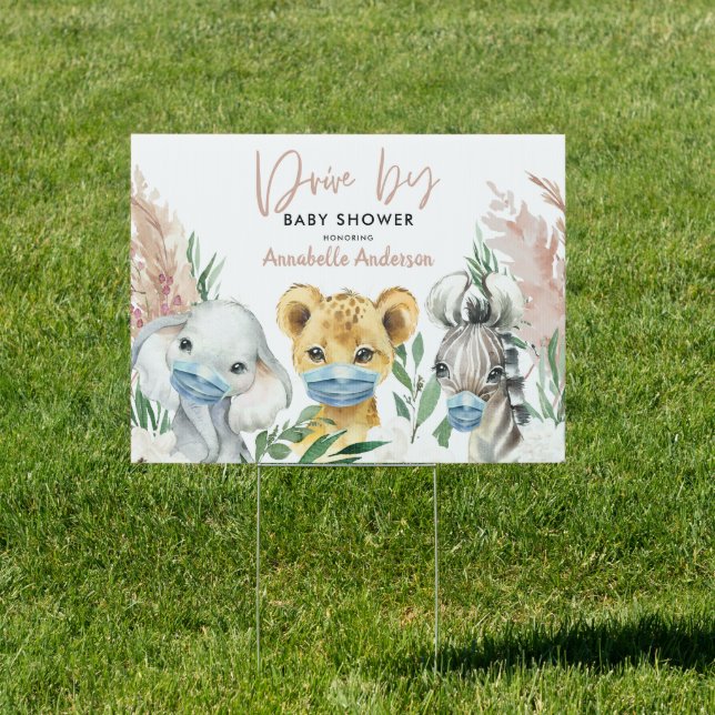 Cute animal covid mask drive by baby sign (Insitu)