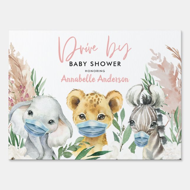 Cute animal covid mask drive by baby sign (Front)