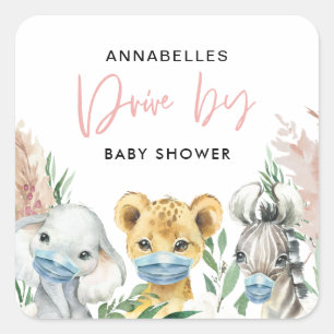 Cute animal covid mask drive by baby square sticker