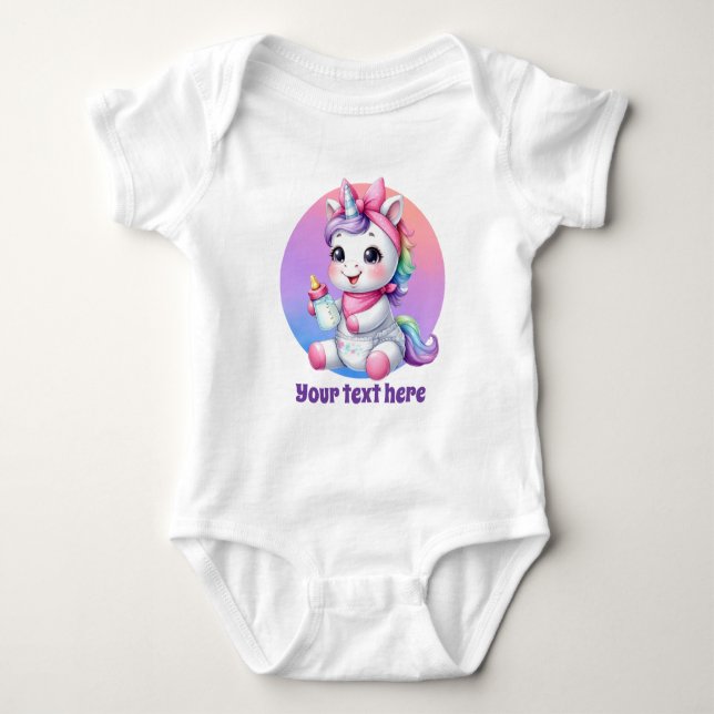 Cute animal customizable girls unicorn baby bodysuit (Front)