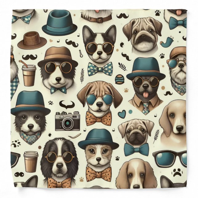 Cute Animal Designs Seamless Dog & Cat Pattern Bandana (Front)