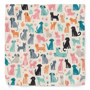 Cute Animal Designs Seamless Dog & Cat Pattern Bandana