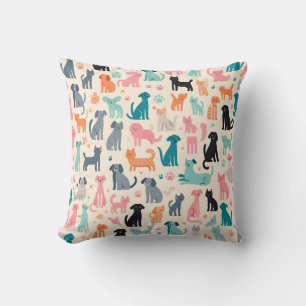 Cute Animal Designs Seamless Dog & Cat Pattern Throw Pillow