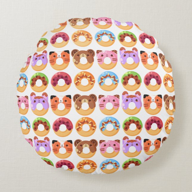 Cute Animal Donut Friends Polyester Round Pillow (Front)
