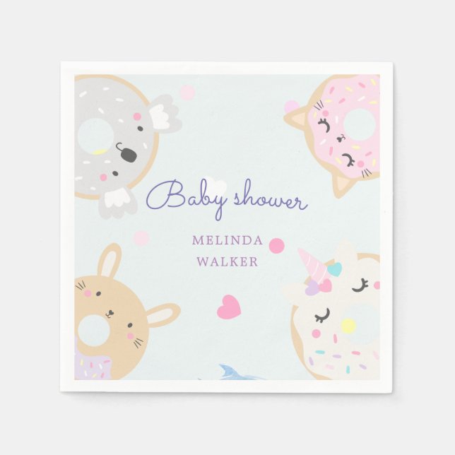 cute animal donuts baby shower napkins (Front)