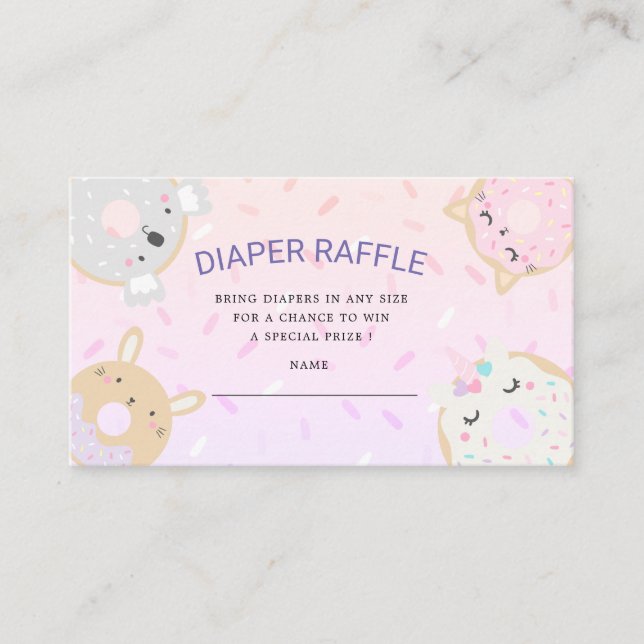 cute animal donuts diaper raffle ticket enclosure card (Front)