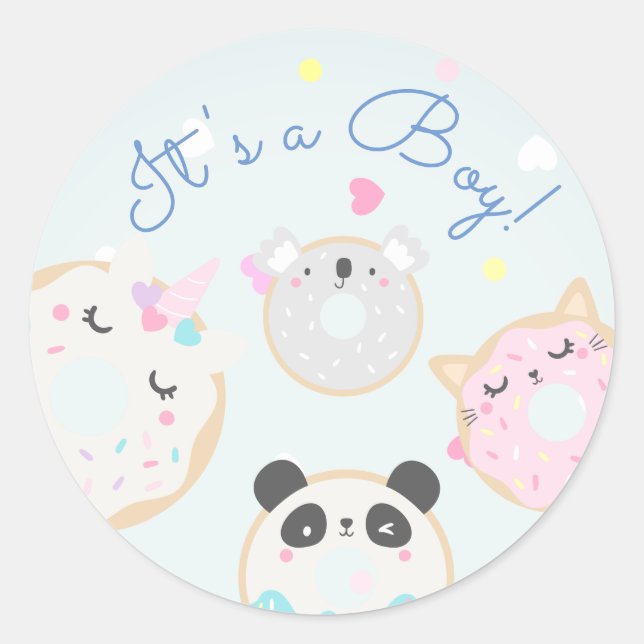 cute animal donuts It's a Boy Sticker (Front)