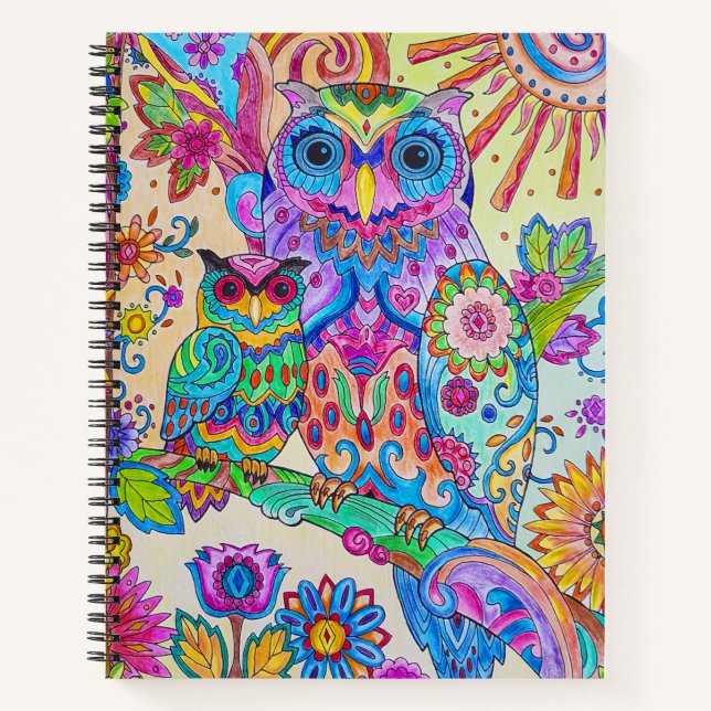 Cute Animal Doodle Owl Cartoon Bird Stationery Notebook (Front)