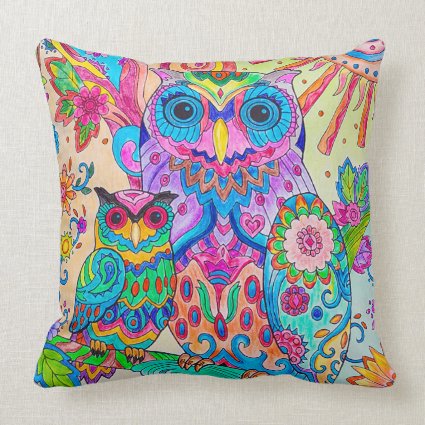Cute Animal Doodle Owl Cartoon Bird Throw Pillow