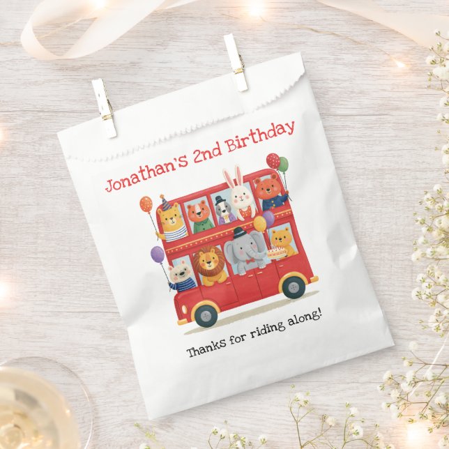 Cute Animal Double Decker Party Bus Birthday Favor Bag (Clipped)