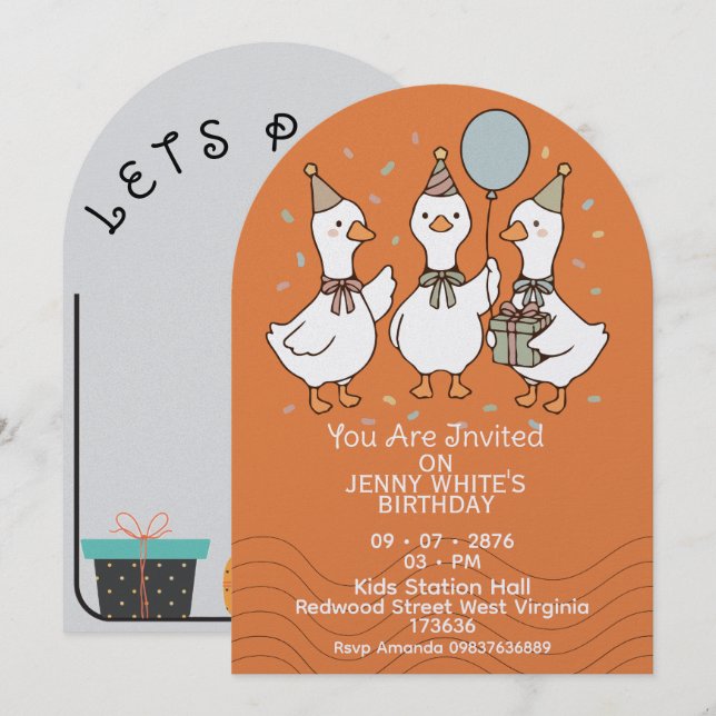 Cute Animal | Ducks Birthday Invitation  (Front/Back)