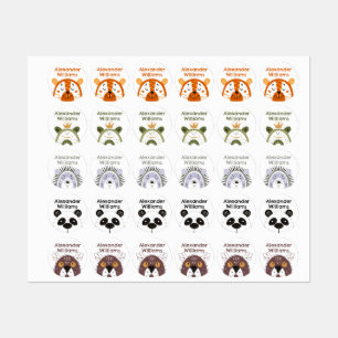 Cute Animal Face Custom Name School Kids' Labels
