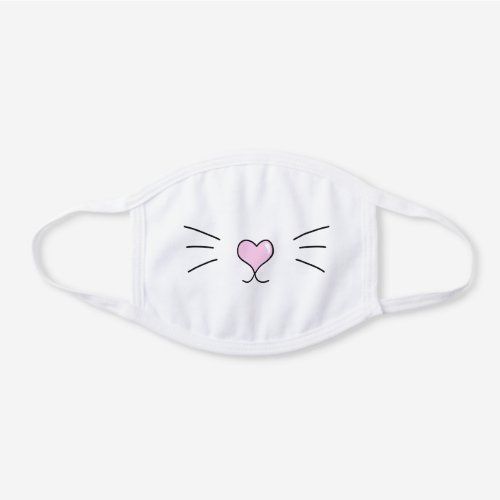 Cute Animal Face Illustrated  Kitten Cat Feline White Cotton Face Mask