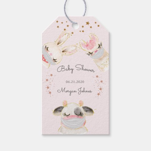 cute animal face mask baby shower monogram gift tags