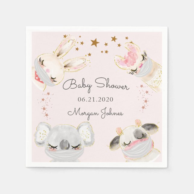 cute animal face masks baby shower monogram napkins (Front)