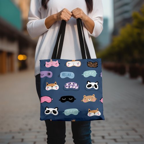 Cute Animal Faces Sleep Masks Kawaii Style Tote Bag