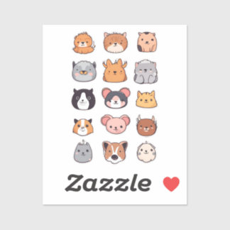 Cute Animal Faces Sticker Sheet | Kawaii Pet