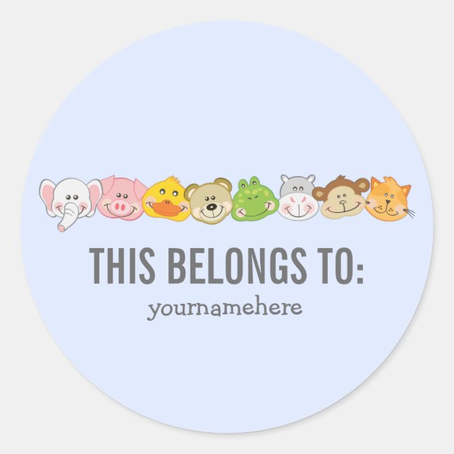 Cute Animal Faces THIS BELONGS TO Sticker (Front)