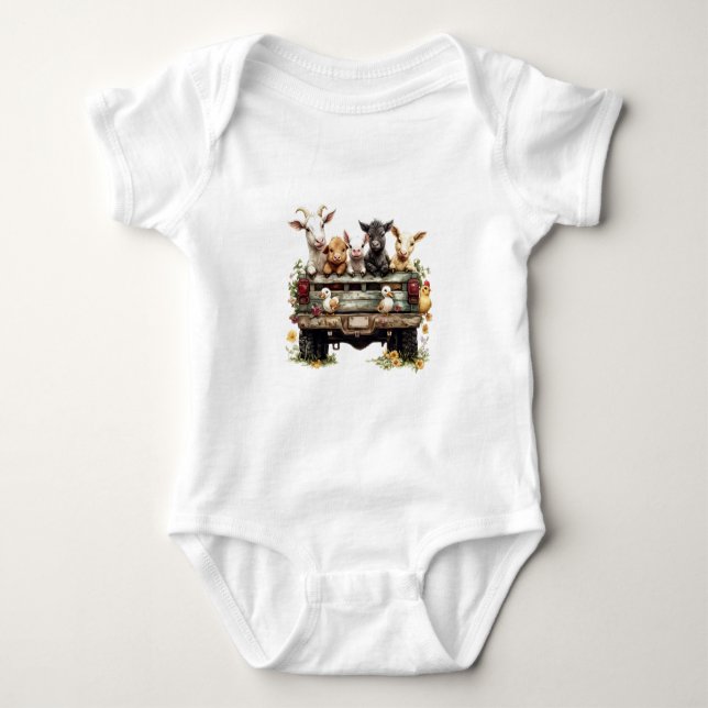 Cute Animal Farm On Baby Jersey Bodysuit (Front)