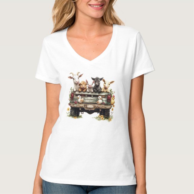 Cute Animal Farm On T-Shirt (Front)