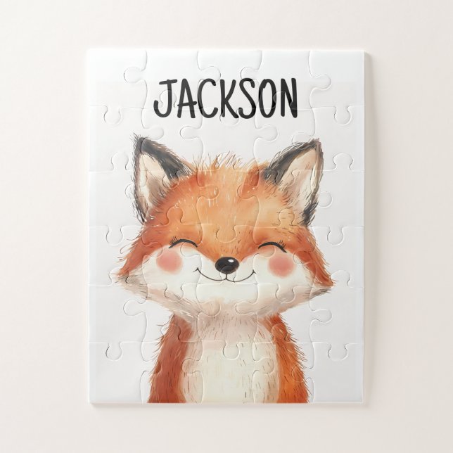 Cute Animal Fox Happy Personalized Kids Birthday Jigsaw Puzzle (Vertical)