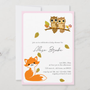 Cute Animal Fox Owls Baby Shower Invitation