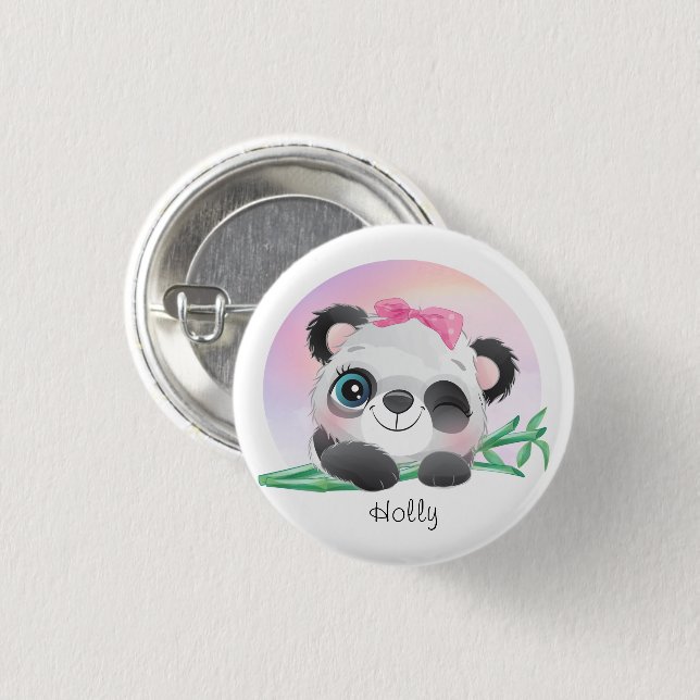 Cute Animal Friendly Panda Bamboo    Button (Front & Back)