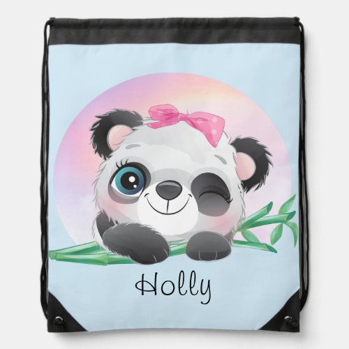 Cute Animal Friendly Panda Bamboo        Drawstring Bag