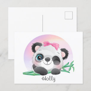 Cute Animal Friendly Panda Bamboo     Postcard