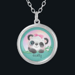 Cute Animal Friendly Panda Bamboo         Silver Plated Necklace<br><div class="desc">Super Cute Animal Friendly Panda with ribbon holding bamboo. Great gift for panda fan, panda lovers or anyone who is crazy about pandas! A funny and cute panda gift for every occasion. Easy customization of your princess name and font using the "Personalization button". You can also "Transfer design to a...</div>