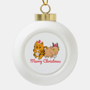 Cute Animal Friends Ceramic Ball Christmas Ornament