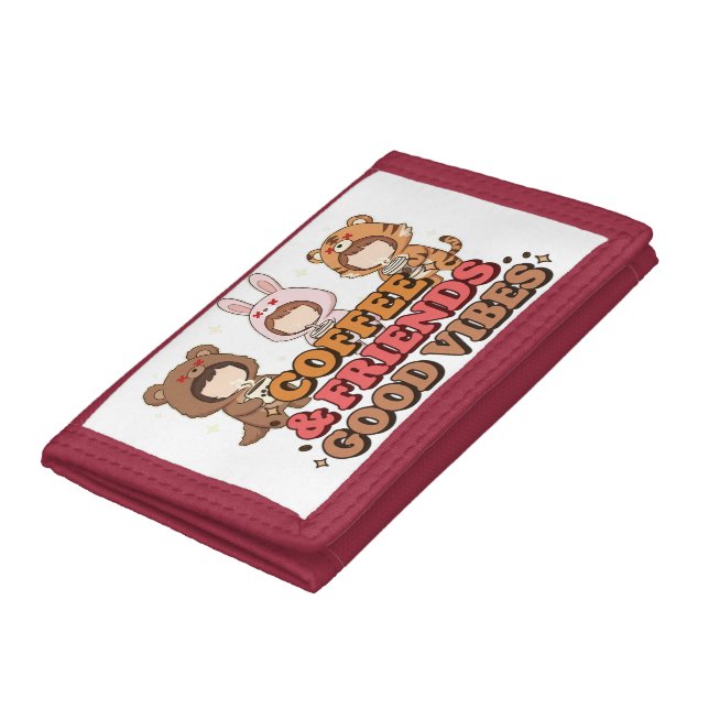 Cute Animal Friends Coffee Lovers Trifold Wallet (Bottom)