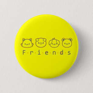 Cute animal friends face button
