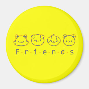Cute animal friends face magnet