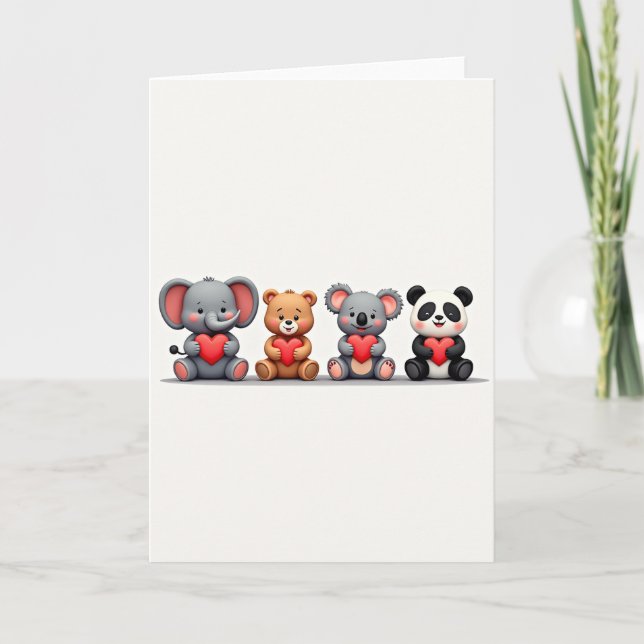 Cute Animal Friends Hearts Card (Front)