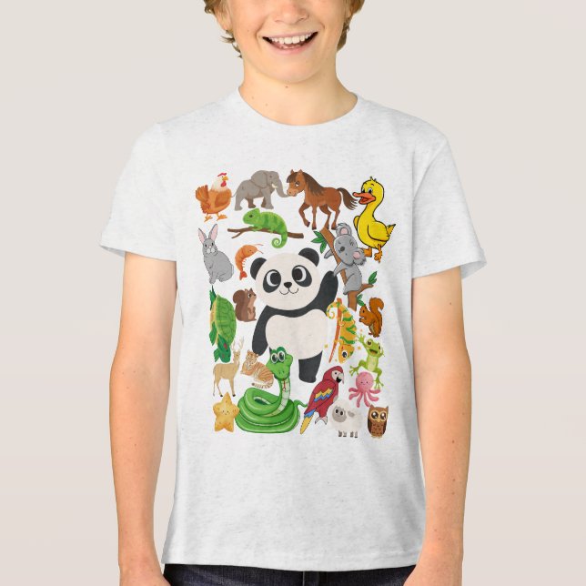 Cute Animal Friends – Kids Fun T-Shirt Tri-Blend Shirt (Front)