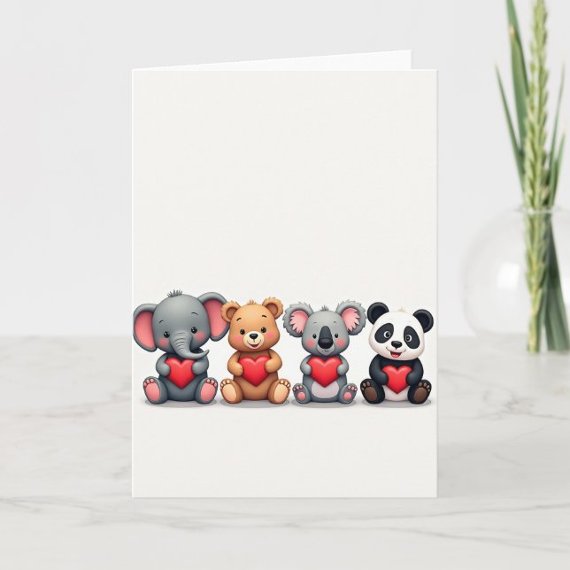 Cute Animal Friends Love Heart Card (Front)