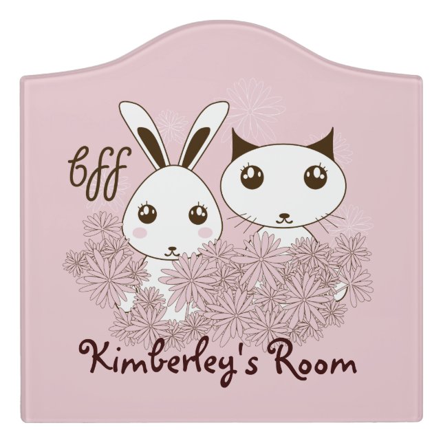 Cute Animal Friends Pink Girls Kids Room Door Sign (Large Crest Front)