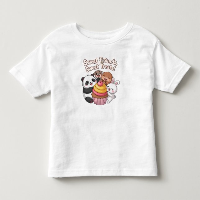 Cute Animal Friends with Cupcake – Sweet Treats Ka Toddler T-shirt (Front)
