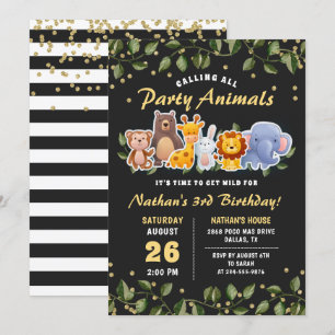 Cute Animal Friends Zoo Party Greenery Birthday Invitation