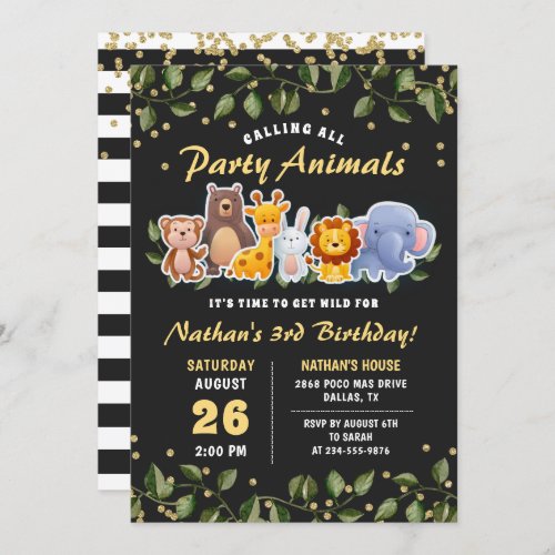 Cute Animal Friends Zoo Party Greenery Birthday Invitation