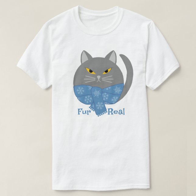 Cute Animal 'Fur Real' Cat T-shirt (Design Front)