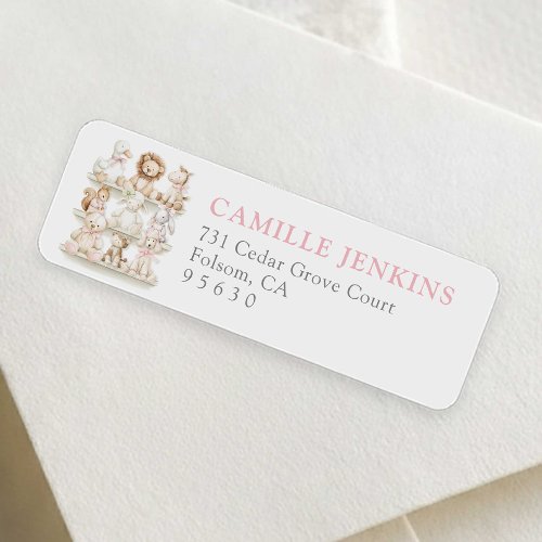 Cute Animal Girl Baby Shower Return Address Label
