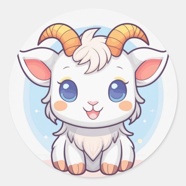 Cute Animal Goat Classic Round Sticker (Front)