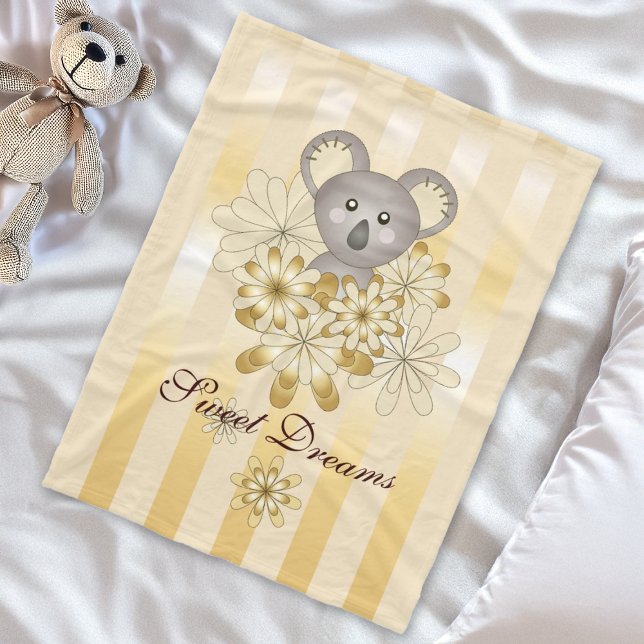 Cute Animal Gold Effect Stripe Personalized Kids Fleece Blanket (Creator Uploaded)