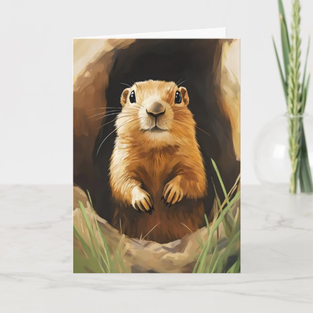Cute Animal Groundhog Holiday Card (Front)