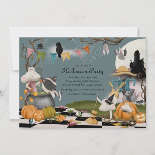 Cute Animal Halloween Party Invitation