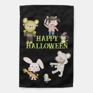 Cute Animal Happy Halloween Garden Flag