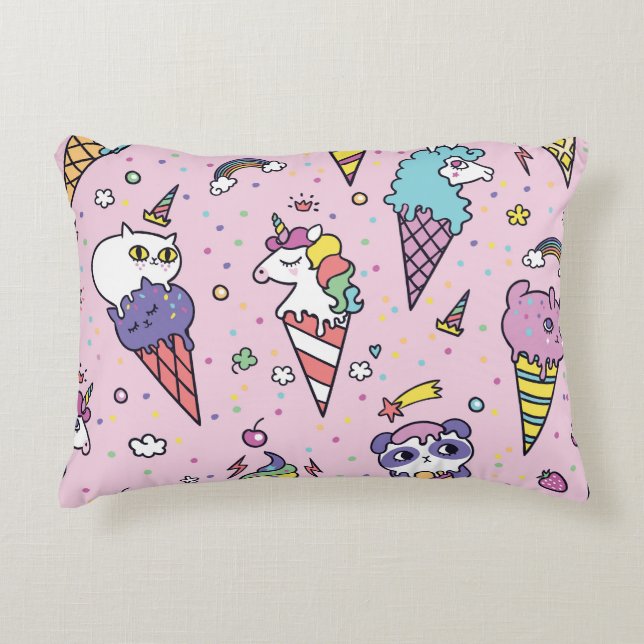 Cute Animal Ice Cream Cones Accent Pillow (Front)